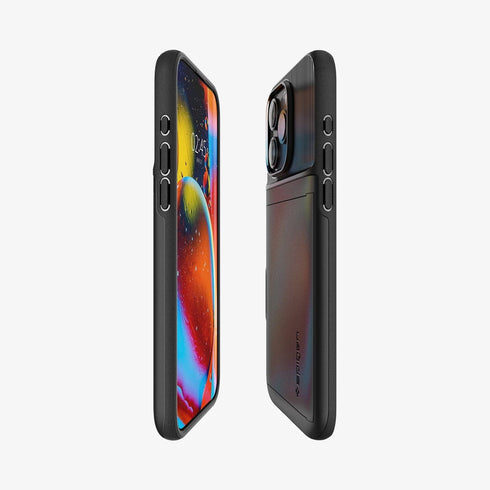 ACS06589 - iPhone 15 Pro Max Case Slim Armor CS in black showing the back with card in slot